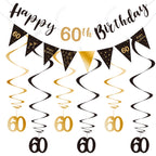 BRT Bearingshui 60th Birthday Decoration Kit – Black & Gold Banner, Bunting, Swirls & Flags