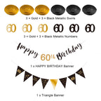 BRT Bearingshui 60th Birthday Decoration Kit – Black & Gold Banner, Bunting, Swirls & Flags