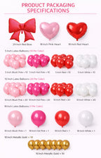 Beaumode Valentine’s Day Balloon Arch Kit — 137 Pcs Red Pink Rose Balloons & Heart Foil Balloons