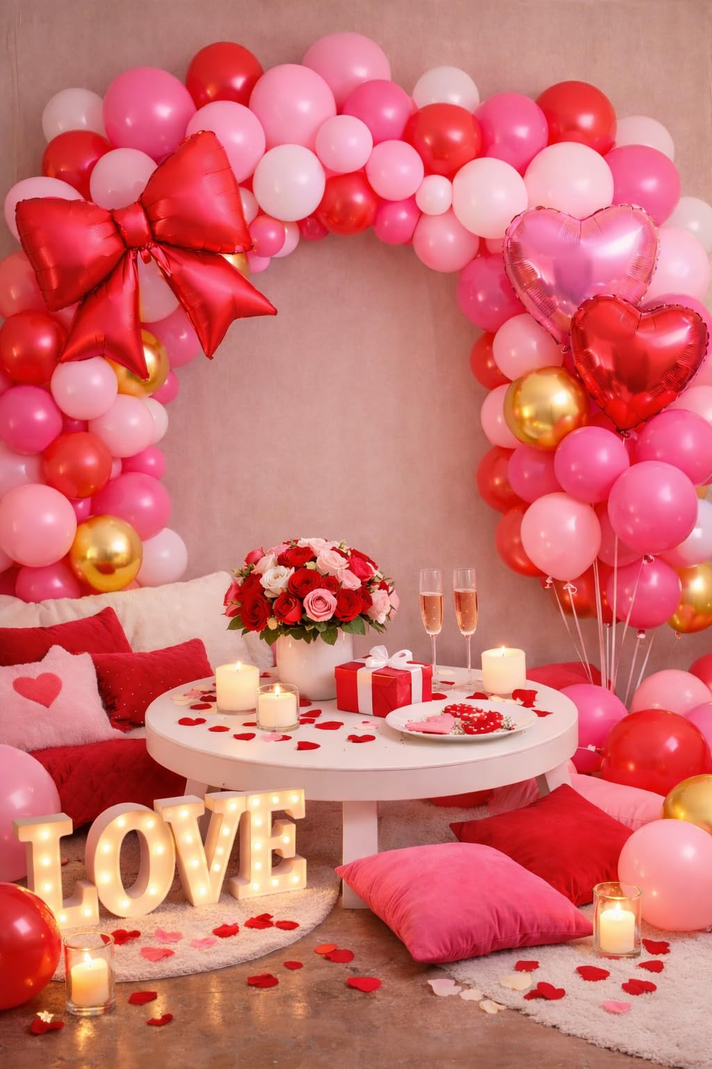Beaumode Valentine’s Day Balloon Arch Kit — 137 Pcs Red Pink Rose Balloons & Heart Foil Balloons