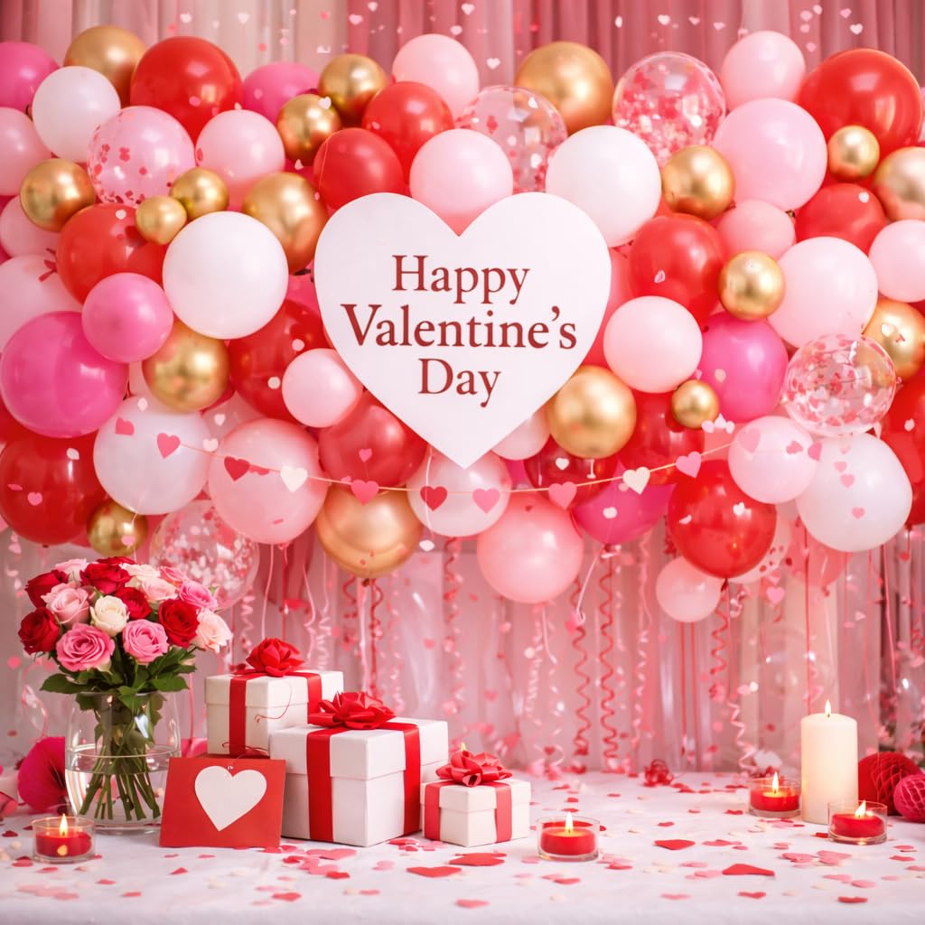 Beaumode Valentine’s Day Balloon Arch Kit — 137 Pcs Red Pink Rose Balloons & Heart Foil Balloons