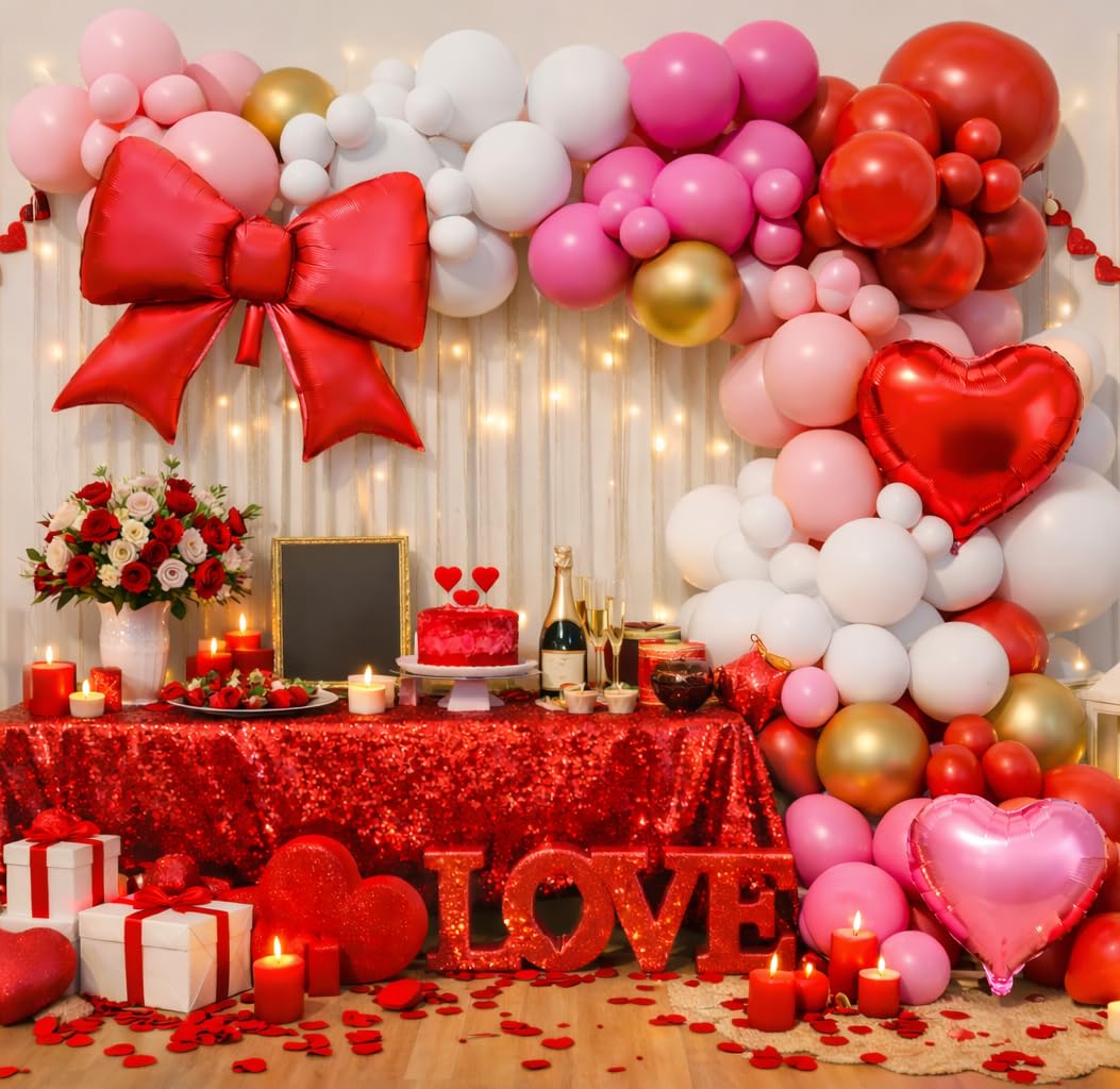 Beaumode Valentine’s Day Balloon Arch Kit — 137 Pcs Red Pink Rose Balloons & Heart Foil Balloons