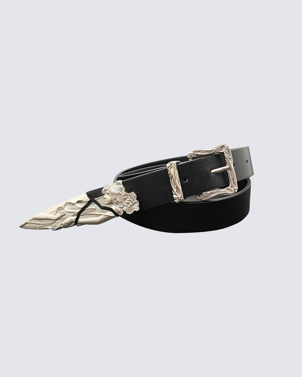 Silver-Embellished Black Eco-Leather Belt