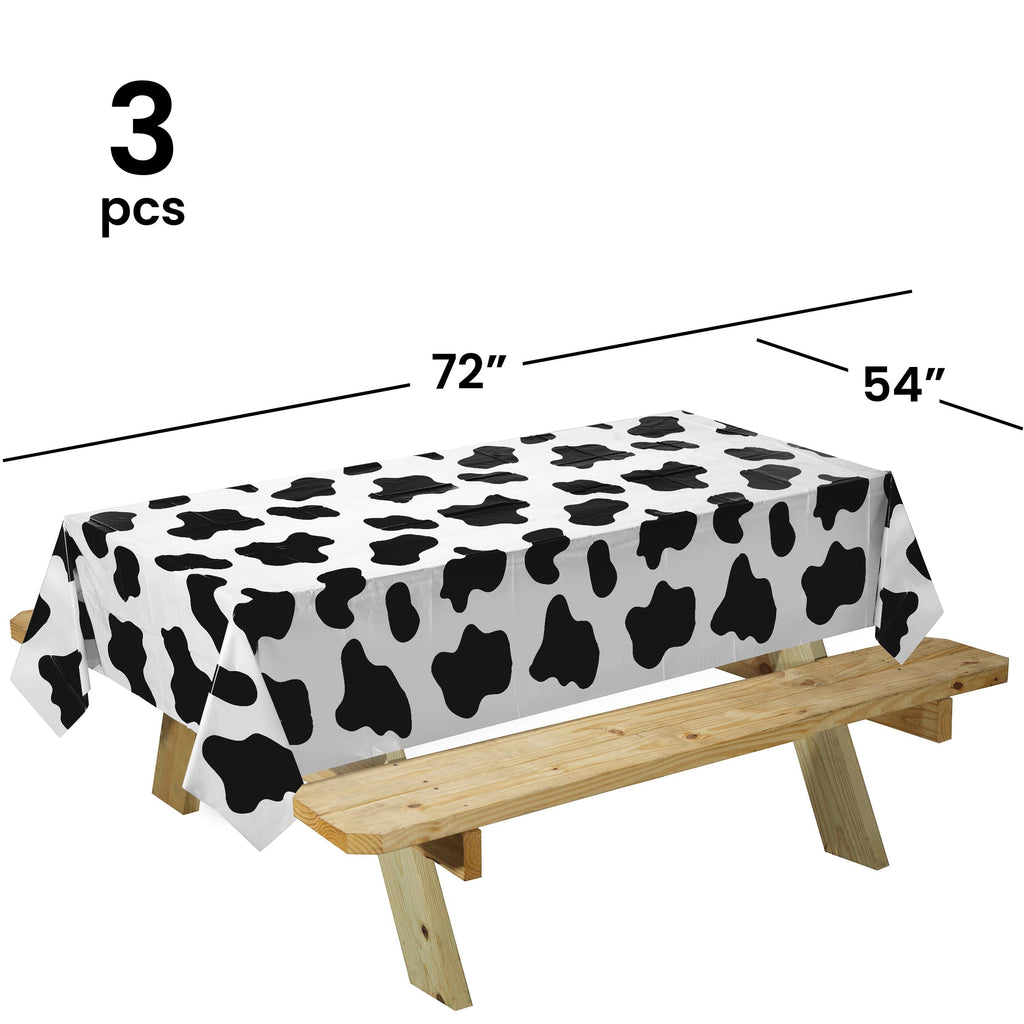 Bedwina Cow Print Tablecloths (Pack of 3) 54 x 72 in – Black and White Party Covers
