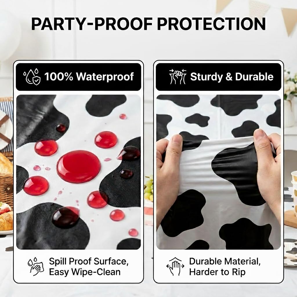 Bedwina Cow Print Tablecloths (Pack of 6) 54 x 72 in – Black & White Party Covers