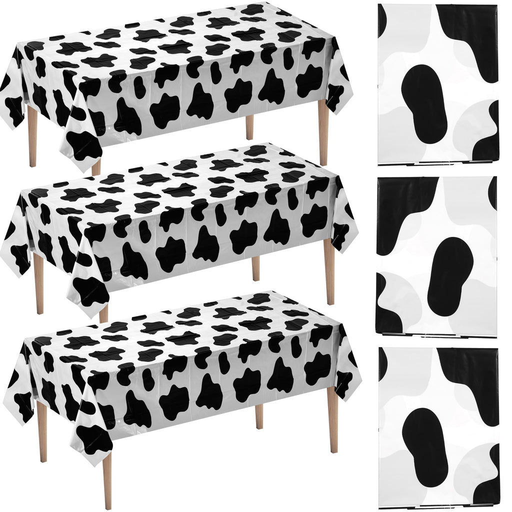 Bedwina Cow Print Tablecloths (Pack of 3) 54 x 72 in – Black and White Party Covers