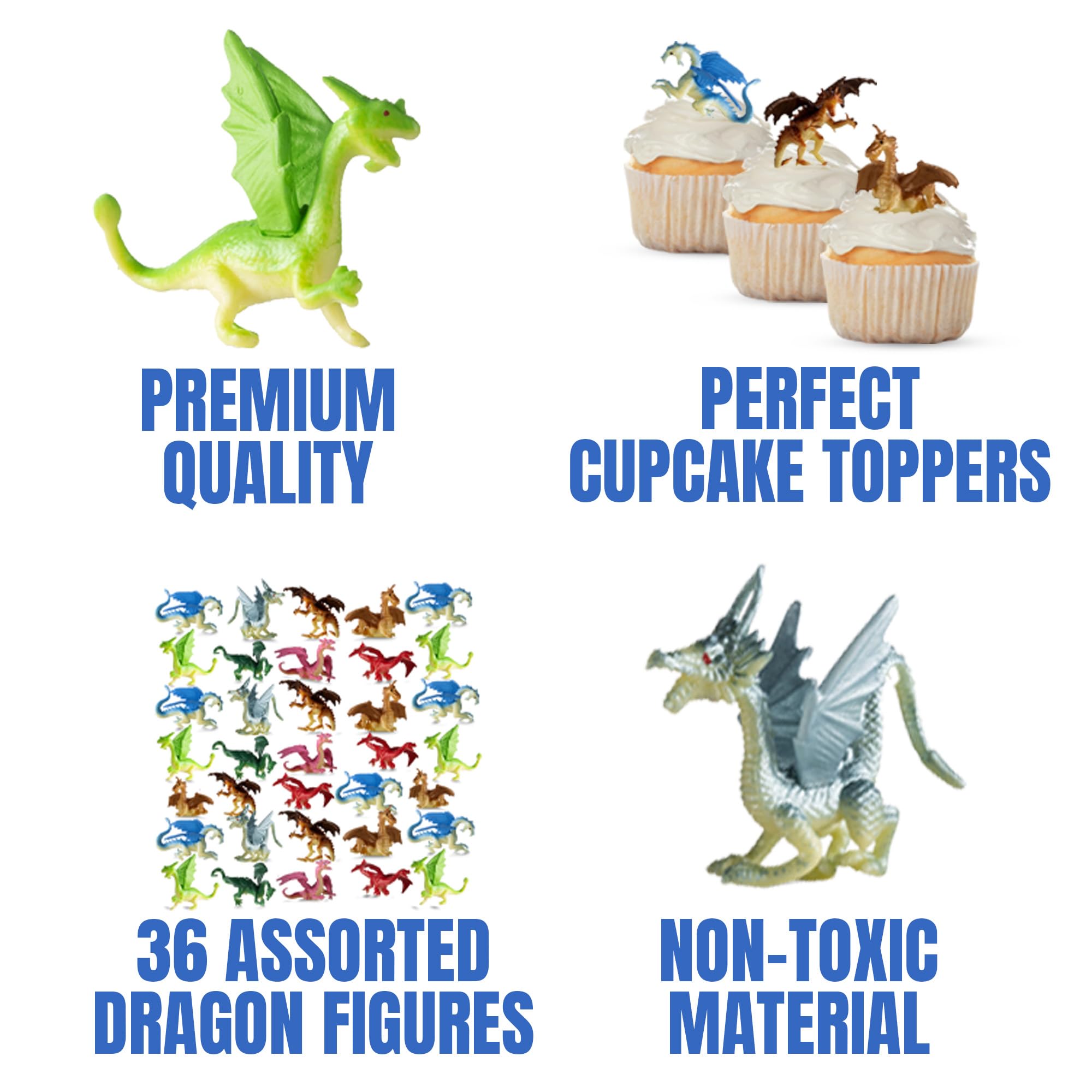 Bedwina Mini Dragon Toy Figures – Pack of 36, 2-Inch Assorted Dragons for Party Favors, Cupcake Toppers & Crafts