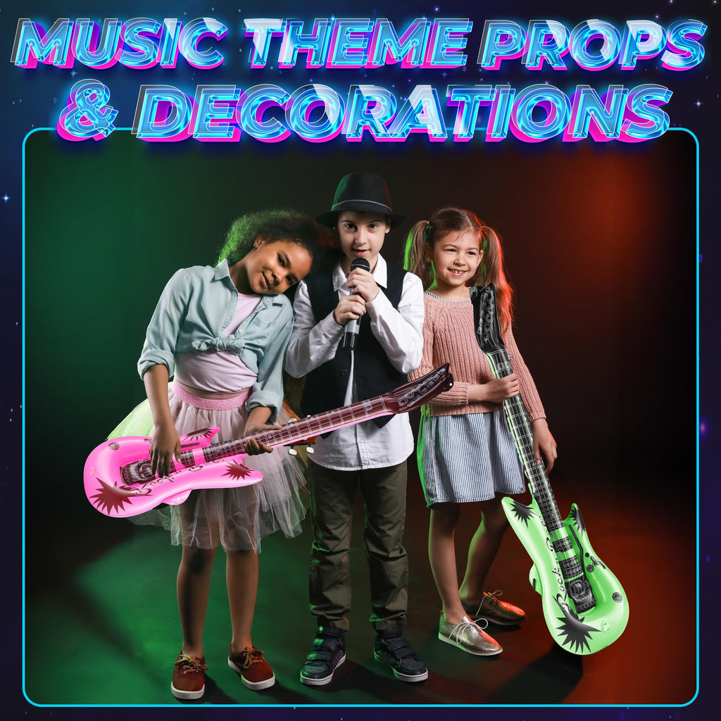 Bedwina 36in Inflatable Guitars with Strap - 12 Pack Neon Party Props