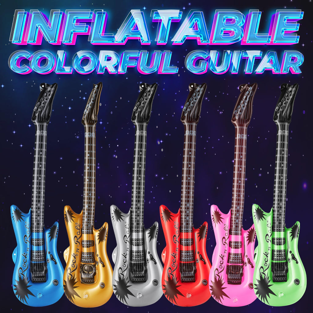 Bedwina 36in Inflatable Guitars with Strap - 12 Pack Neon Party Props