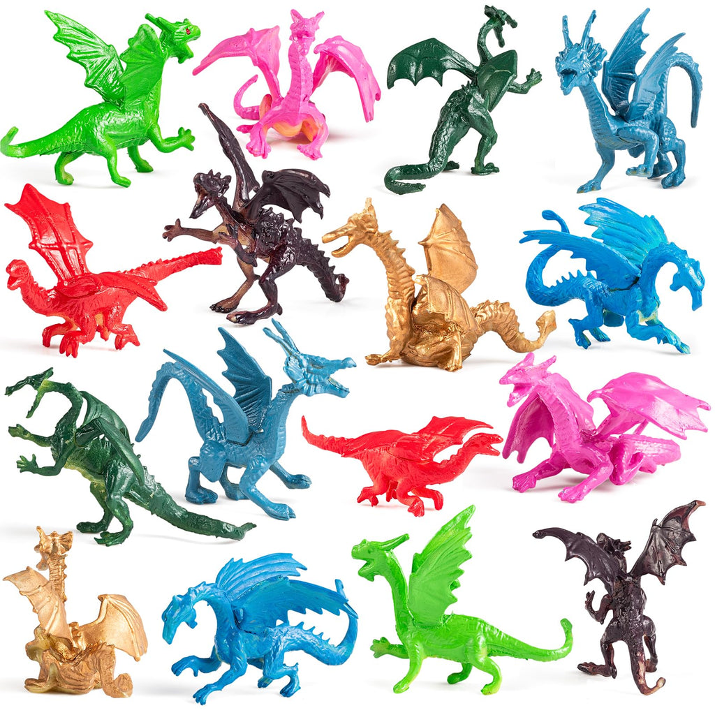 Bedwina Mini Dragon Toy Figures – Pack of 36, 2-Inch Assorted Dragons for Party Favors, Cupcake Toppers & Crafts