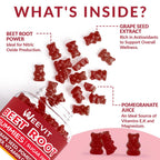 Rote-Bete-Gummibärchen, Stickoxid-Ergänzung für Männer und Frauen | Bio-Rote-Bete-Gummibärchen mit Traubenkern, Granatapfel, schwarzem Pfeffer, Vitamin C, B12