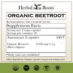 Herbal Roots Organic Beet Root Powder Capsules - 1,500mg per Serving | USDA Organic