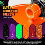 Beetles Gel Nail Polish Set Hocus Pocus – 6 Colors Orange Green Purple Black Red Glitter (UV/LED Cured)