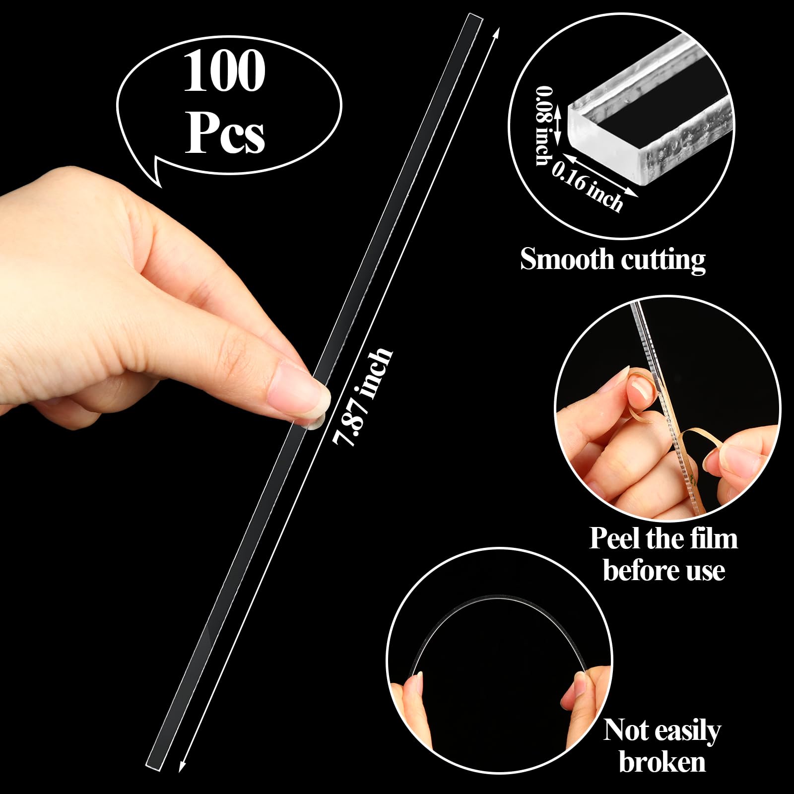 Beeveer 100 Pcs Flat Clear Sticks for Cake Toppers – 7.87 Inch Acrylic Candy Lollipop Rods