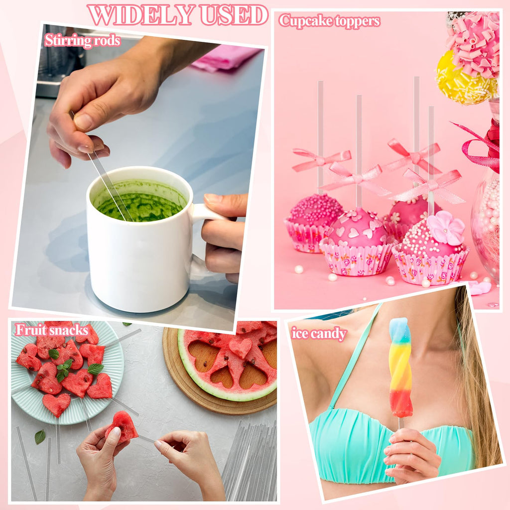 Beeveer 100 Pcs Flat Clear Sticks for Cake Toppers – 7.87 Inch Acrylic Candy Lollipop Rods