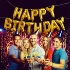 Beeyaky Happy Birthday Banner (3D Gold Mylar Foil) - 16-Inch Balloon Banner for Kids Parties