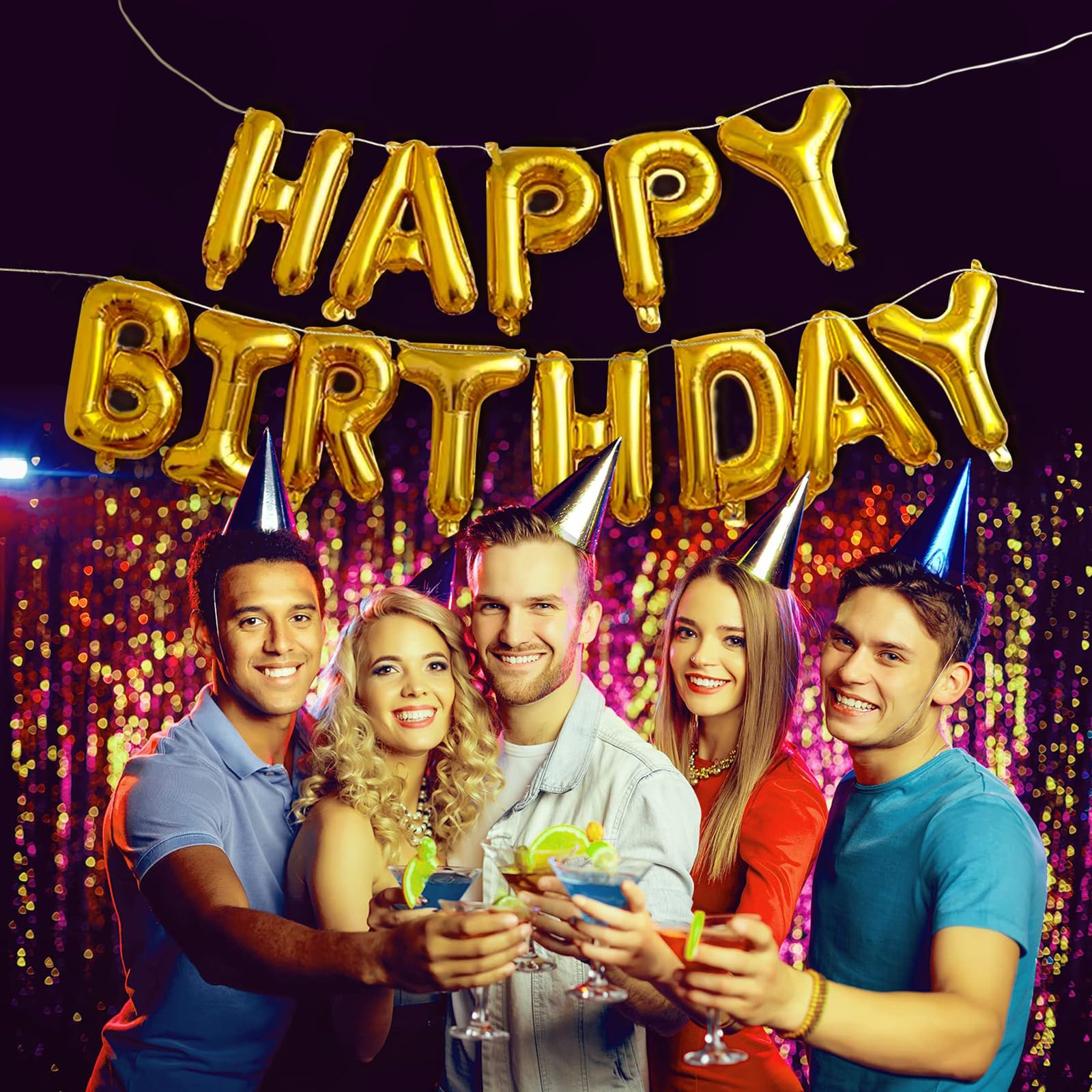 Beeyaky Happy Birthday Banner (3D Gold Mylar Foil) - 16-Inch Balloon Banner for Kids Parties