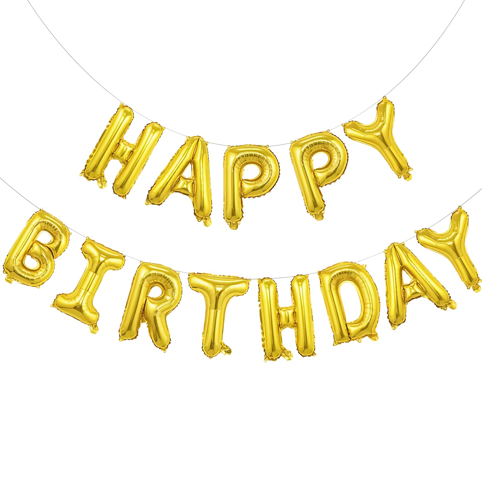 Beeyaky Happy Birthday Banner (3D Gold Mylar Foil) - 16-Inch Balloon Banner for Kids Parties