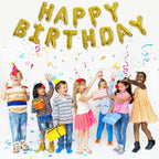 Beeyaky Happy Birthday Banner (3D Gold Mylar Foil) - 16-Inch Balloon Banner for Kids Parties