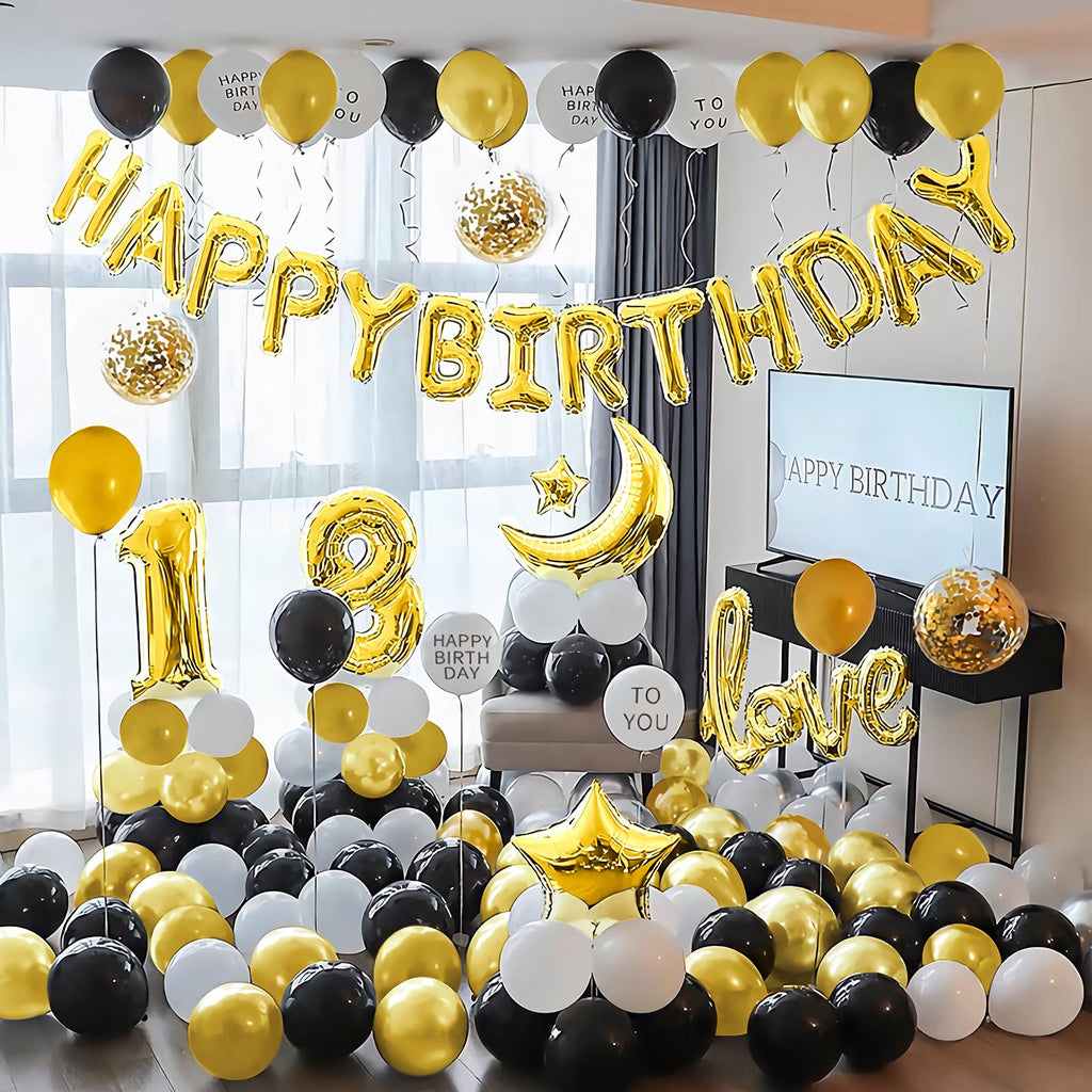 Beeyaky Happy Birthday Banner (3D Gold Mylar Foil) - 16-Inch Balloon Banner for Kids Parties