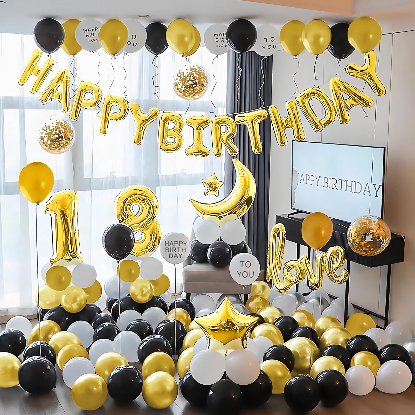 Beeyaky Happy Birthday Banner (3D Gold Mylar Foil) - 16-Inch Balloon Banner for Kids Parties