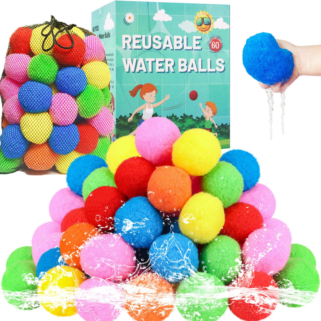 BEFANS 60 Pcs Reusable Water Balls – Colorful Water Balloons for Pool & Backyard Fun