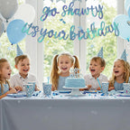 BEISHIDA Double-Sided Rainbow Blue Go Shawty It's Your Birthday Banner – 11.4 ft, Pre-String Glitter Party Sign