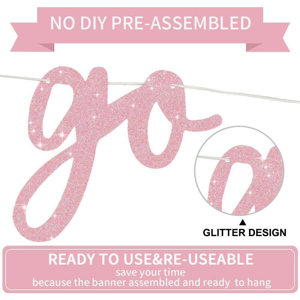 BEISHIDA Dark Pink Go Shawty Banner - Pre-Strung Glitter Birthday Sign 11.4ft
