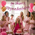 BEISHIDA Double-Sided Pink Go Shawty Birthday Banner – Pre-Strung 11.4ft Glitter Hip Hop Theme