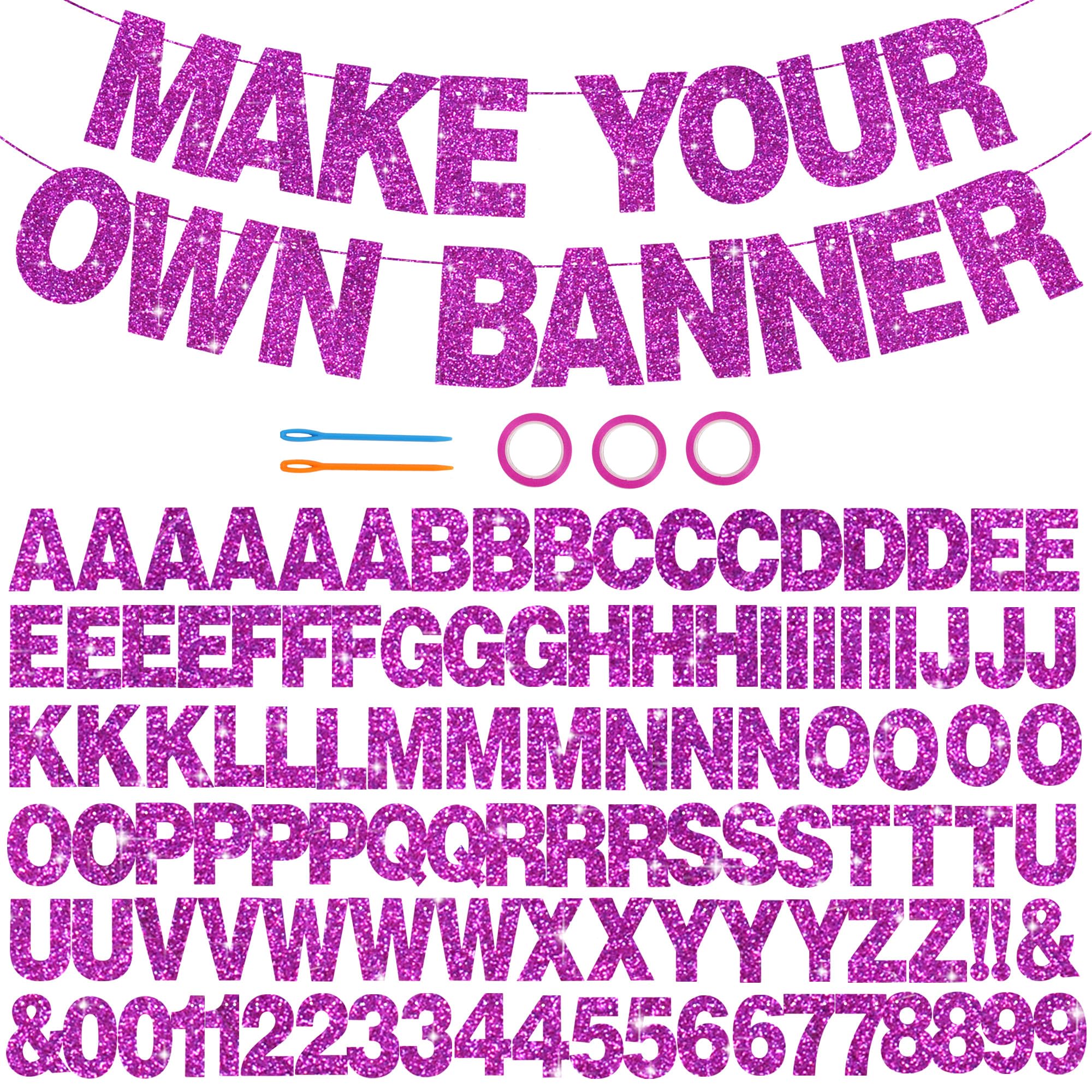 BEISHIDA 116 PCS A-Z Glitter Purple DIY Letter Banner Kit for Birthday, Graduation, Wedding Decor