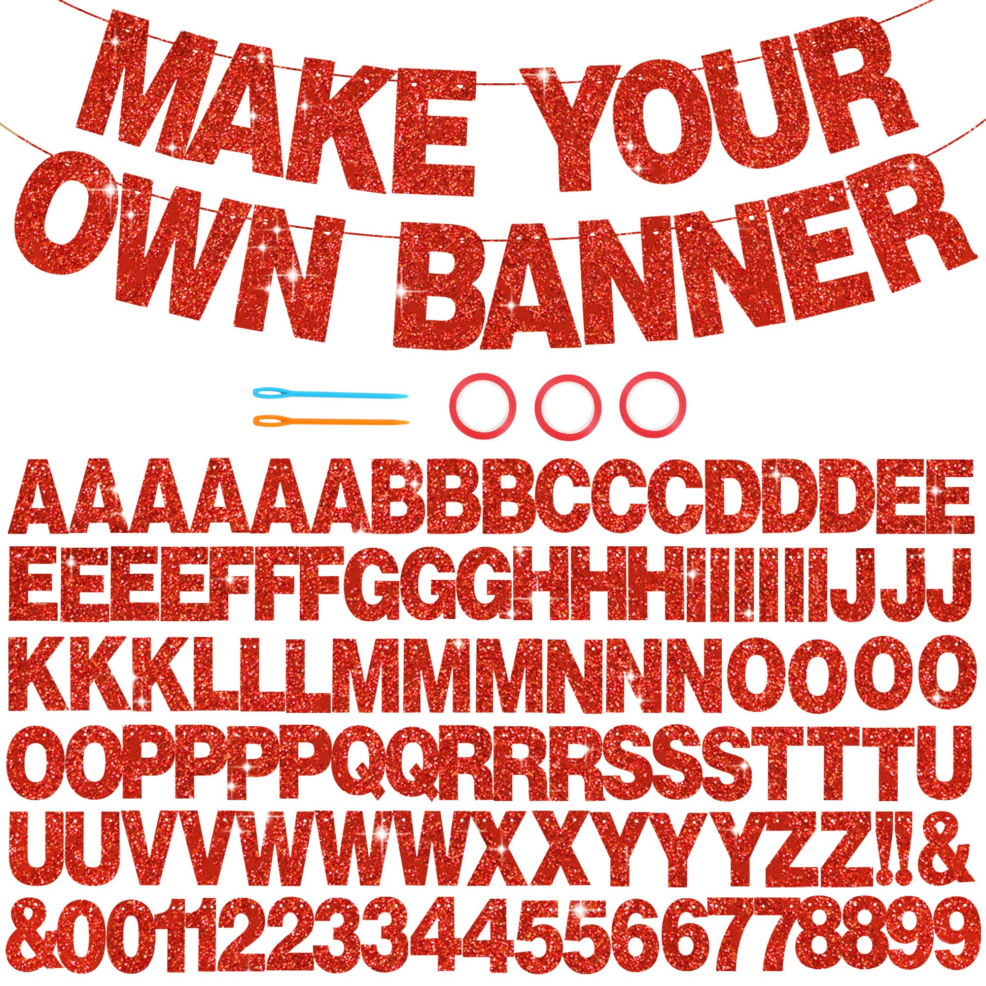 BEISHIDA 116PCS A-Z Glitter Letter Banner Kit – 111 Letters & Numbers, 3 Ropes, 2 Threading Devices
