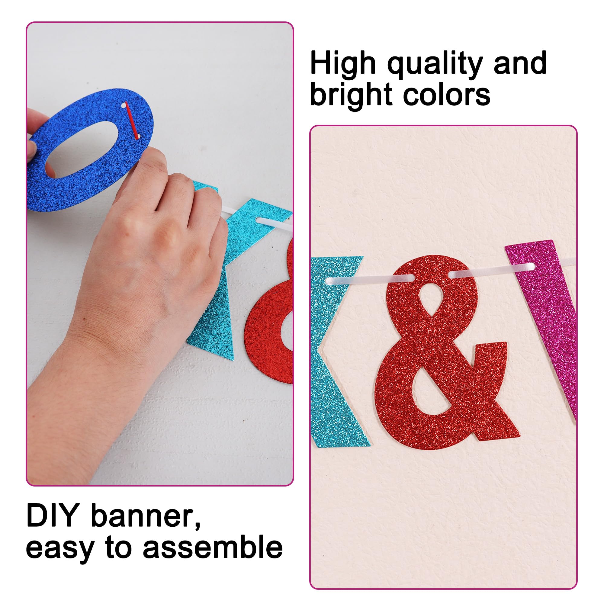 BEISHIDA 116 PCS A-Z Glitter Colorful DIY Letter Banner Kit – 111 Letters & Numbers, 3 Ropes, 2 Threading Devices
