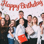 BEISHIDA Red Happy Birthday Banner – Pre-Strung Glitter Backdrop, 10ft, No DIY Decor