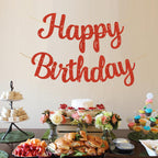 BEISHIDA Red Happy Birthday Banner – Pre-Strung Glitter Backdrop, 10ft, No DIY Decor