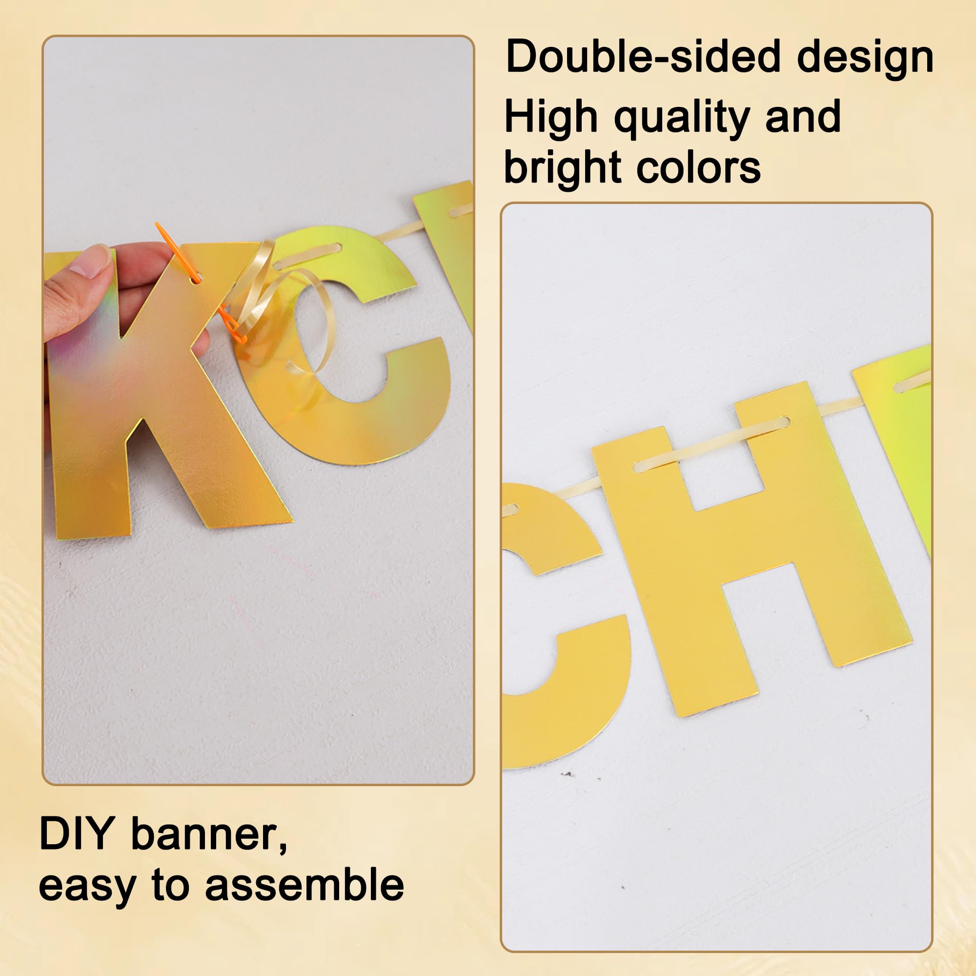 BEISHIDA Double-Sided Gold Letter Banner Kit – 116 PCS DIY Decor for Birthday, Graduation, Wedding