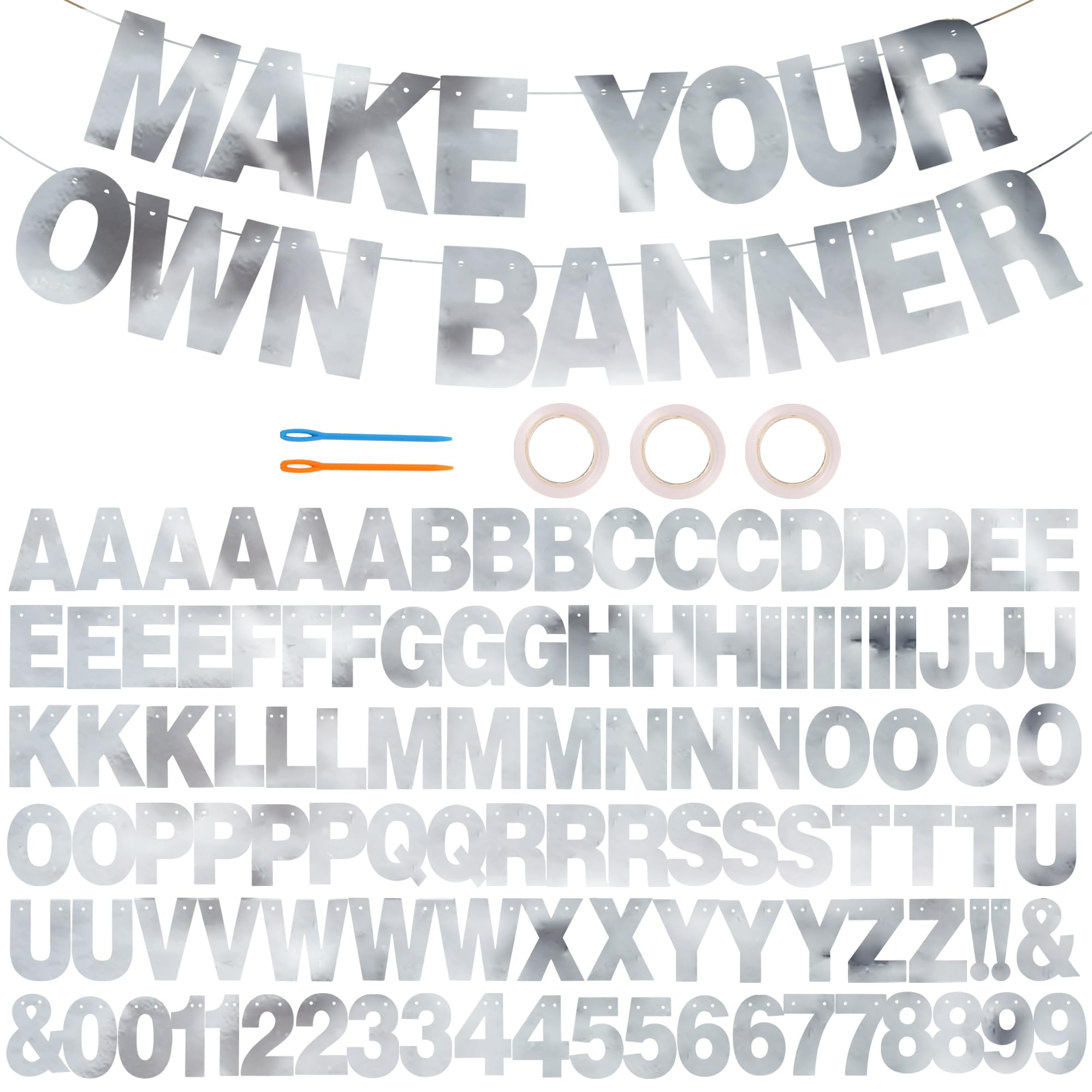 BEISHIDA Double-Sided Glitter Letter Banner Kit – DIY 111 Letters & Numbers with 3 Ropes & 2 Threading Devices for Birthday, Graduation, Wedding