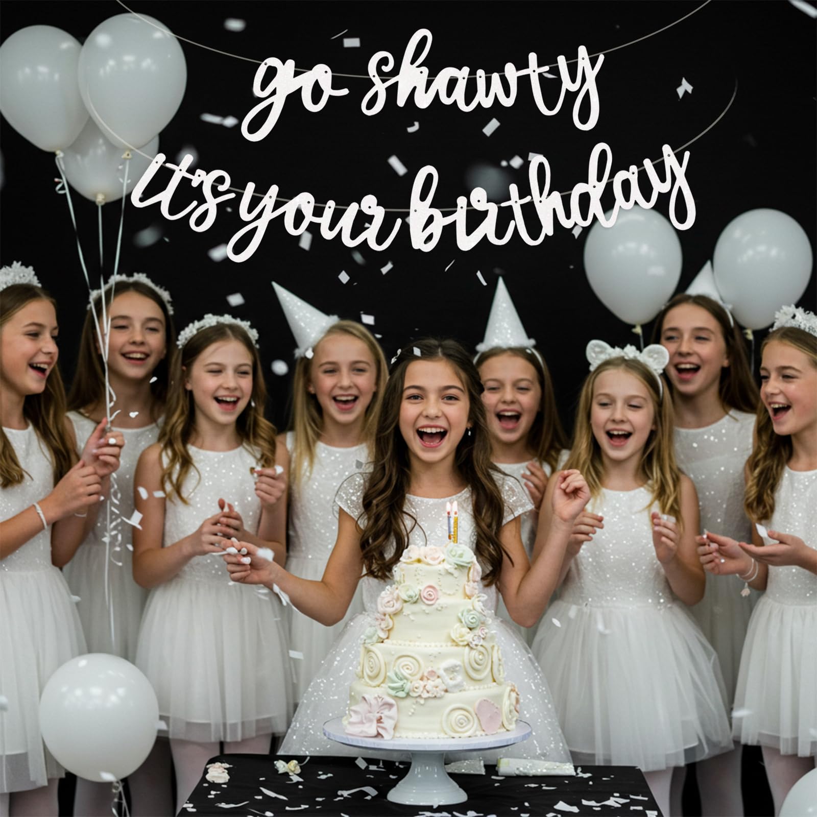 BEISHIDA Glitter White Go Shawty Birthday Banner – 11.4Ft Pre-Strung Hip Hop Theme