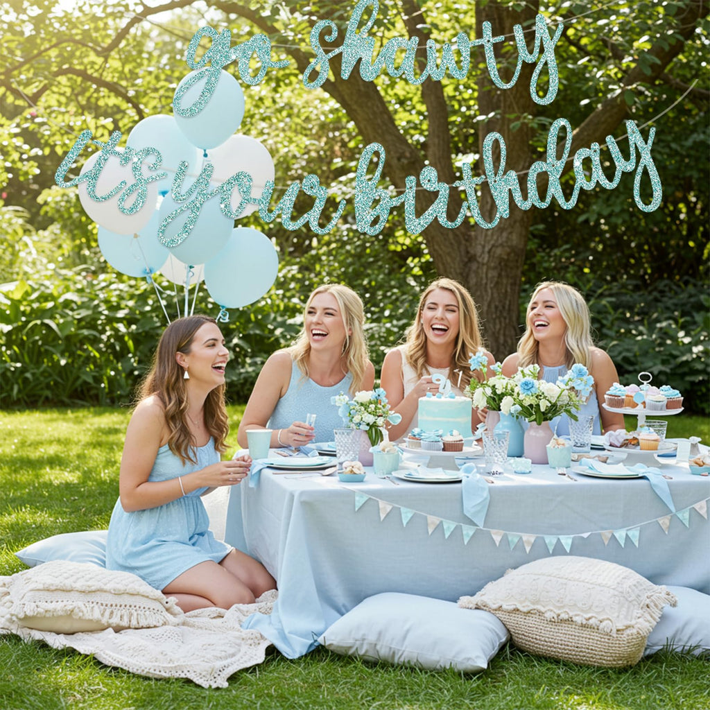 BEISHIDA Go Shawty Birthday Banner 11.4ft Baby Blue – Pre-Strung Glitter Hip Hop Theme