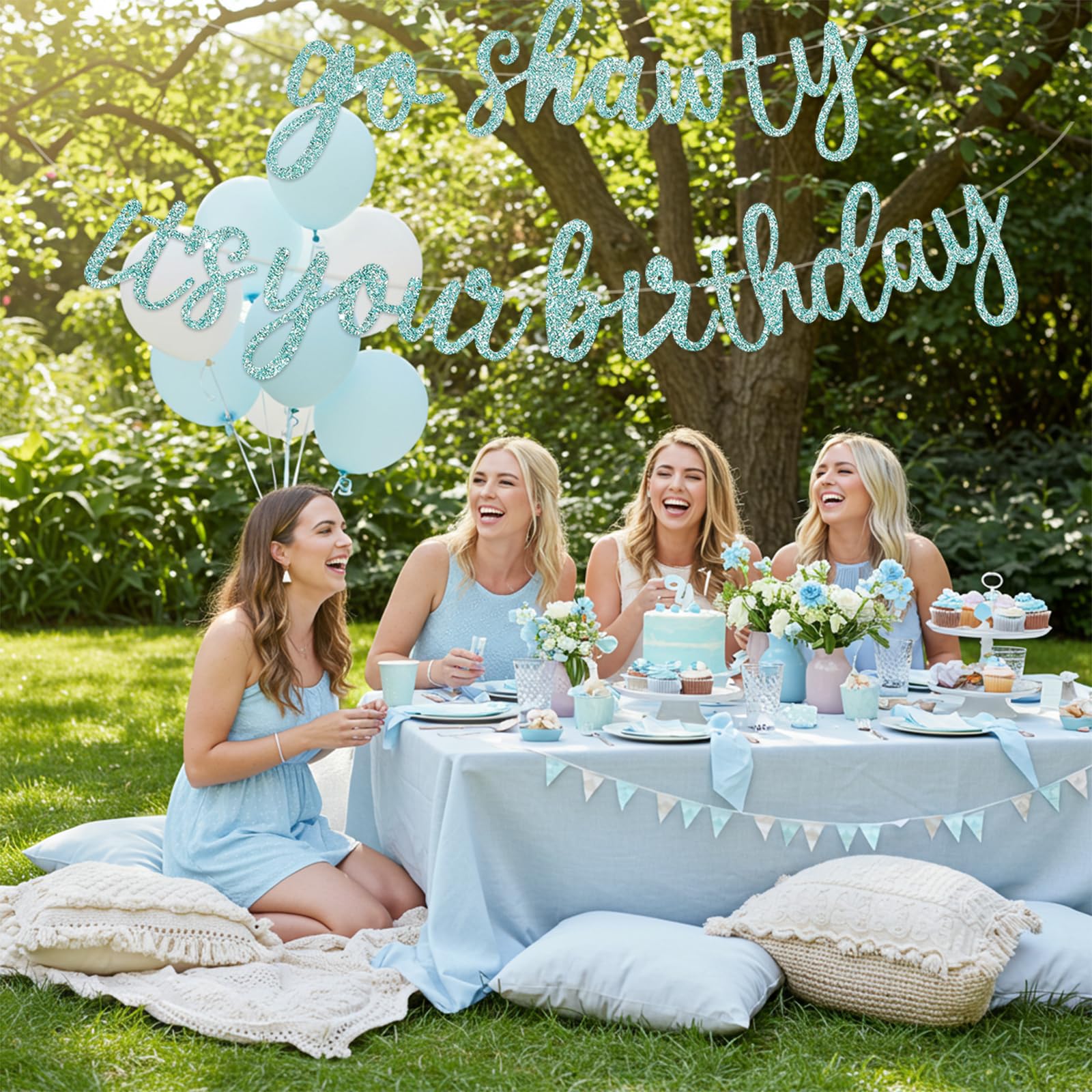 BEISHIDA Go Shawty Birthday Banner 11.4ft Baby Blue – Pre-Strung Glitter Hip Hop Theme