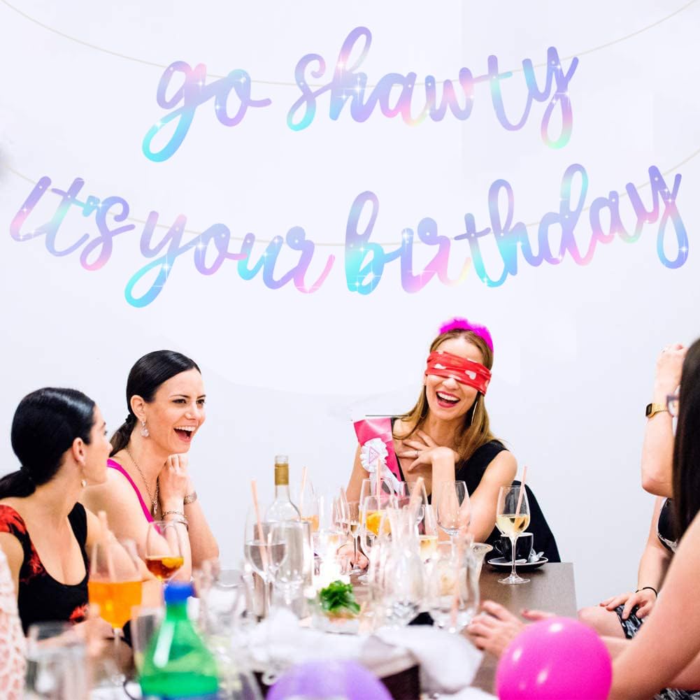 BEISHIDA Iridescent Go Shawty Banner – Pre-Strung Birthday Party Decor (Hip Hop Theme)
