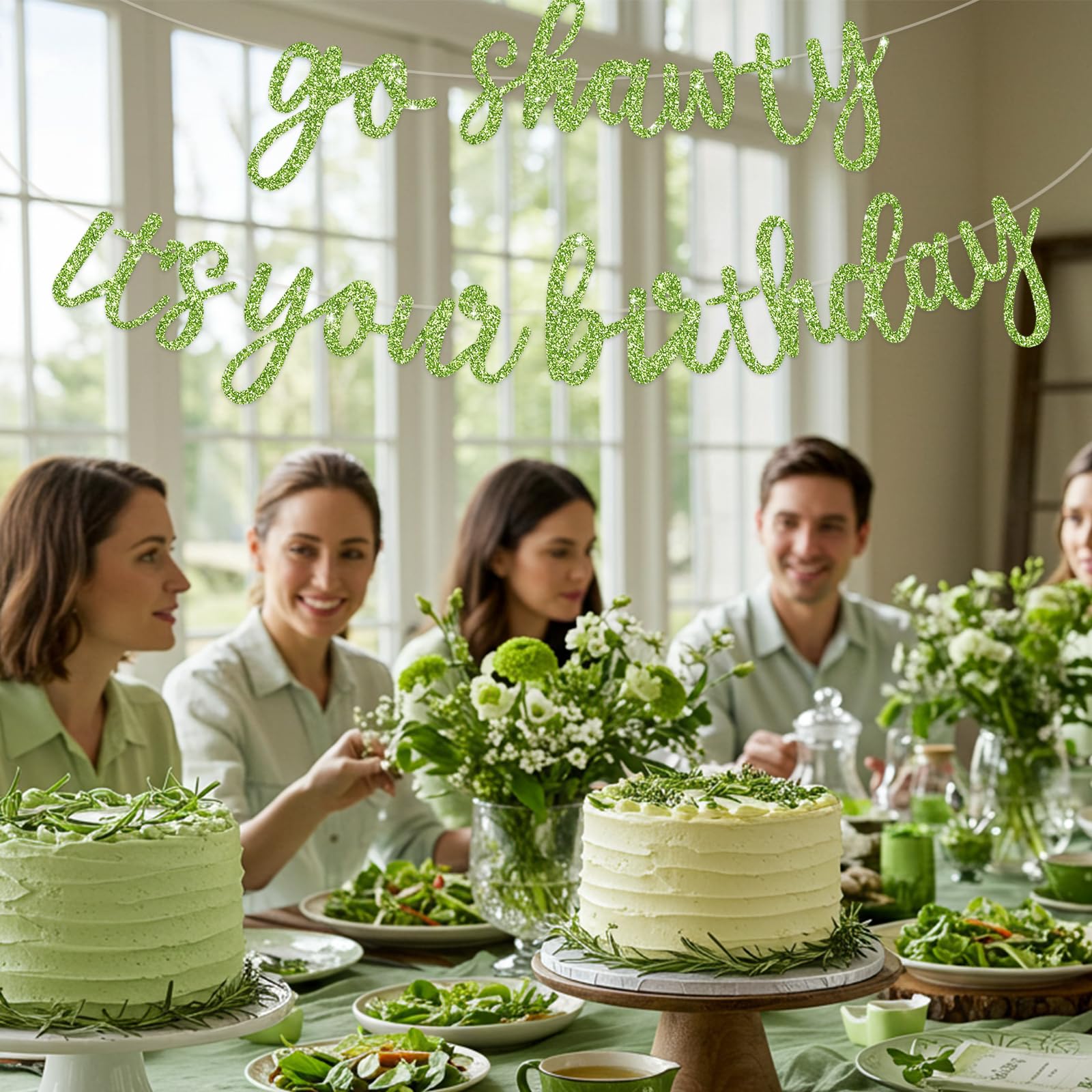 BEISHIDA Grass Green Go Shawty It's Your Birthday Banner – 11.4ft, Pre-Strung Glitter Party Sign