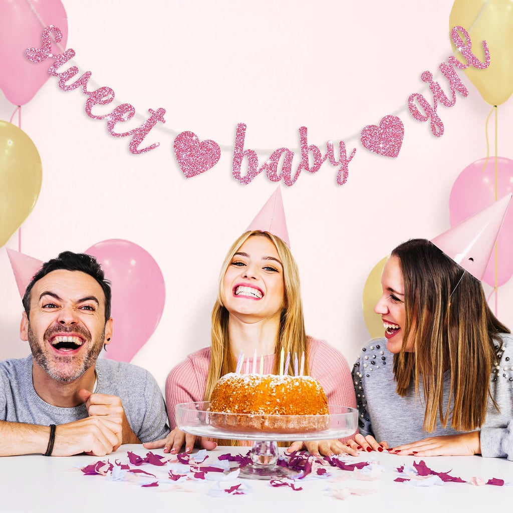 BEISHIDA Pink Glitter Girl Baby Banner – Pre-Strung No-DIY Party Decor for Girls