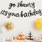 BEISHIDA Black Go Shawty Birthday Banner - Pre-Strung 11.4ft Hip Hop Glitter