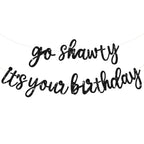 BEISHIDA Black Go Shawty Birthday Banner - Pre-Strung 11.4ft Hip Hop Glitter