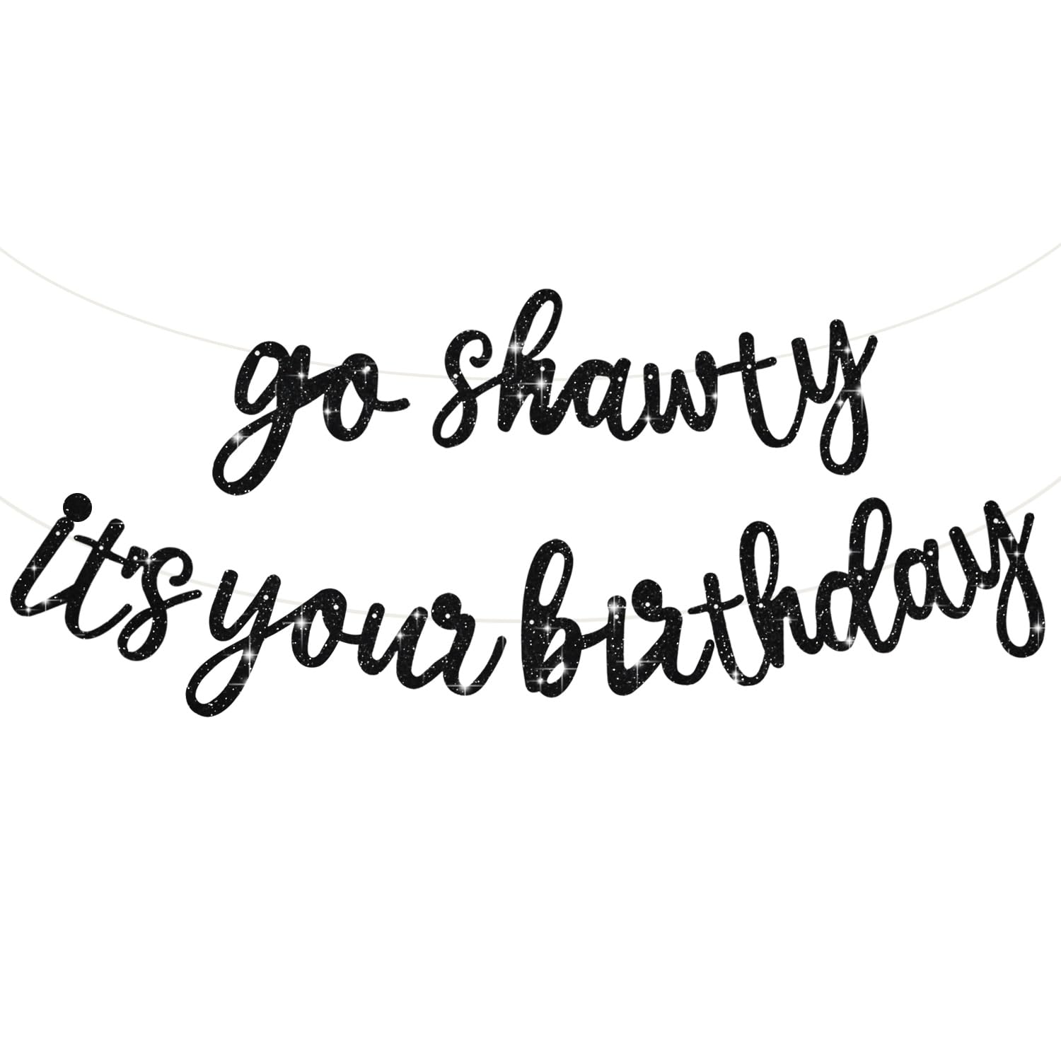 BEISHIDA Black Go Shawty Birthday Banner - Pre-Strung 11.4ft Hip Hop Glitter