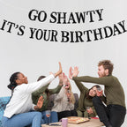 BEISHIDA Black Go Shawty Birthday Banner - Pre-Strung Glitter Hip Hop Decor (No DIY)