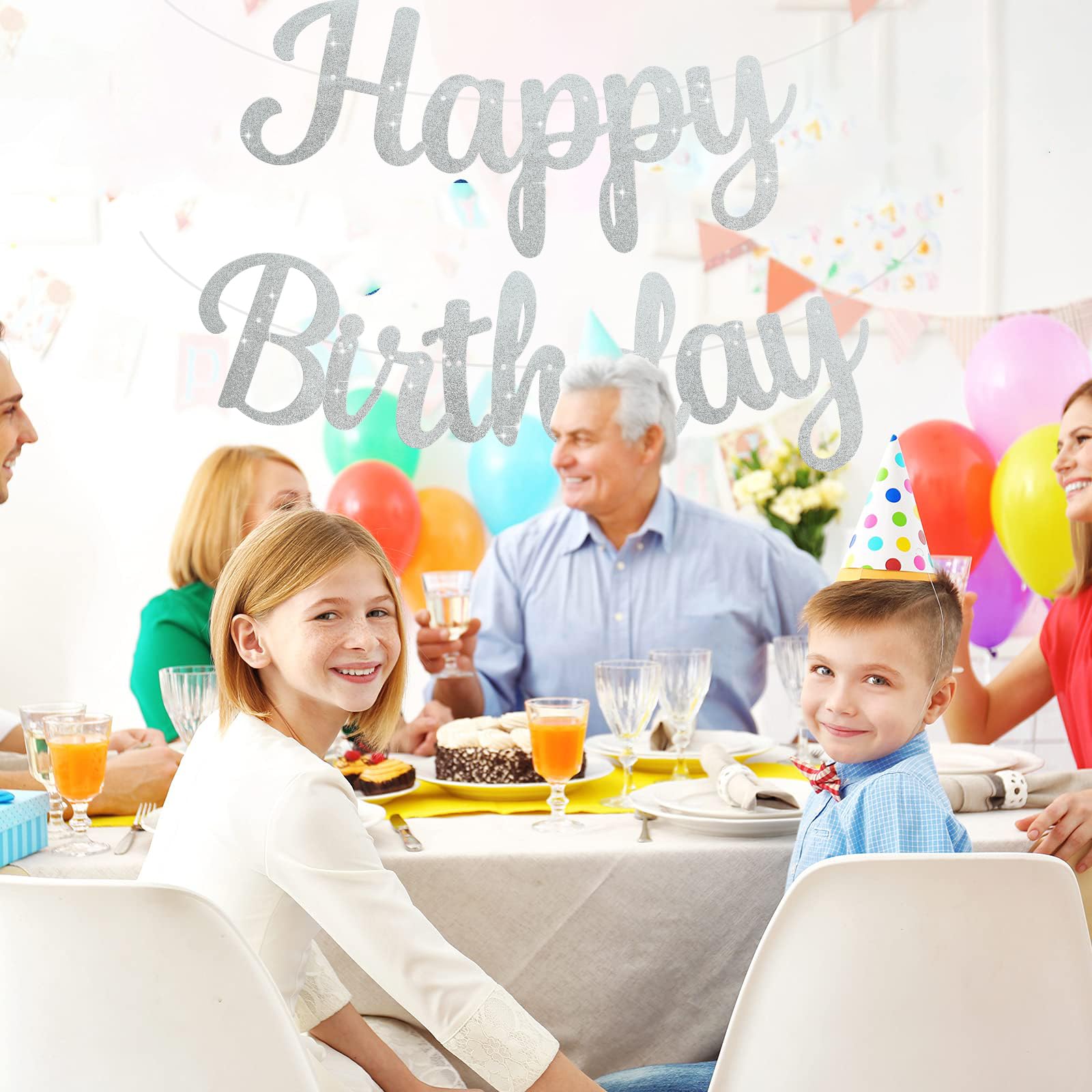 BEISHIDA Silver Glitter Birthday Banner - No DIY, 10 Feet, Pre-Strung Backdrop