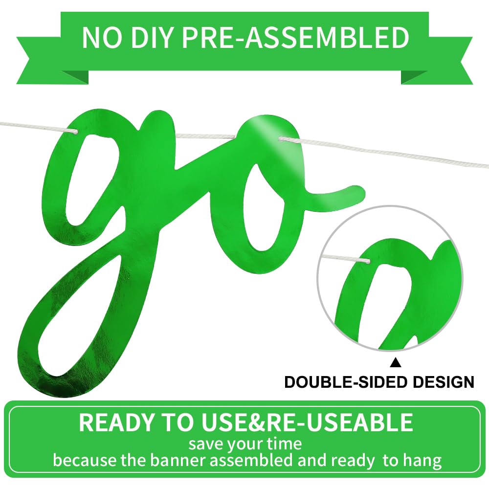 BEISHIDA Double-Sided Green Go Shawty Birthday Banner – 11.4ft, Pre-Strung, No DIY, Glitter Hip Hop Theme