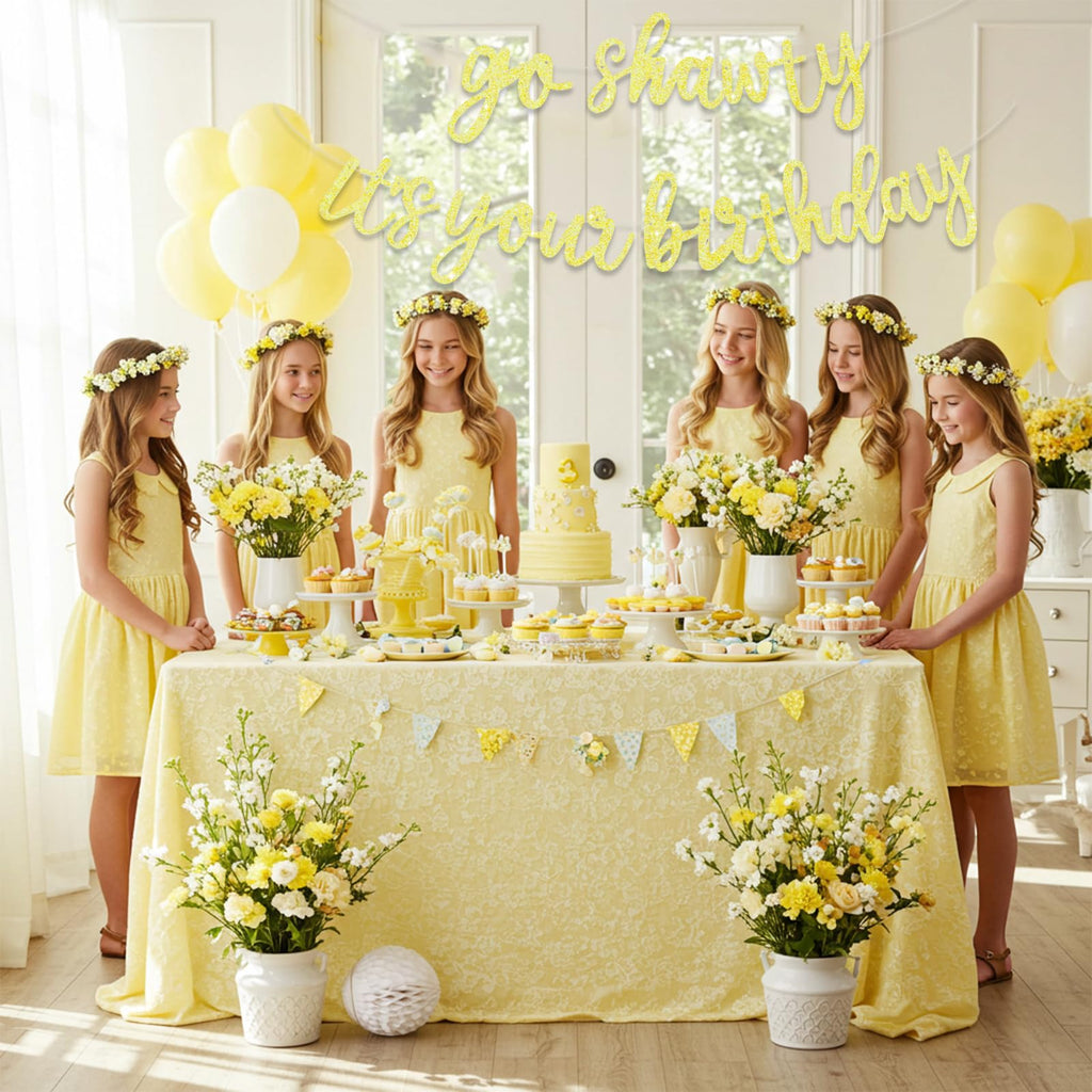 BEISHIDA Glitter Light Yellow Go Shawty Birthday Banner – 11.4ft, Pre-Strung, NO-DIY