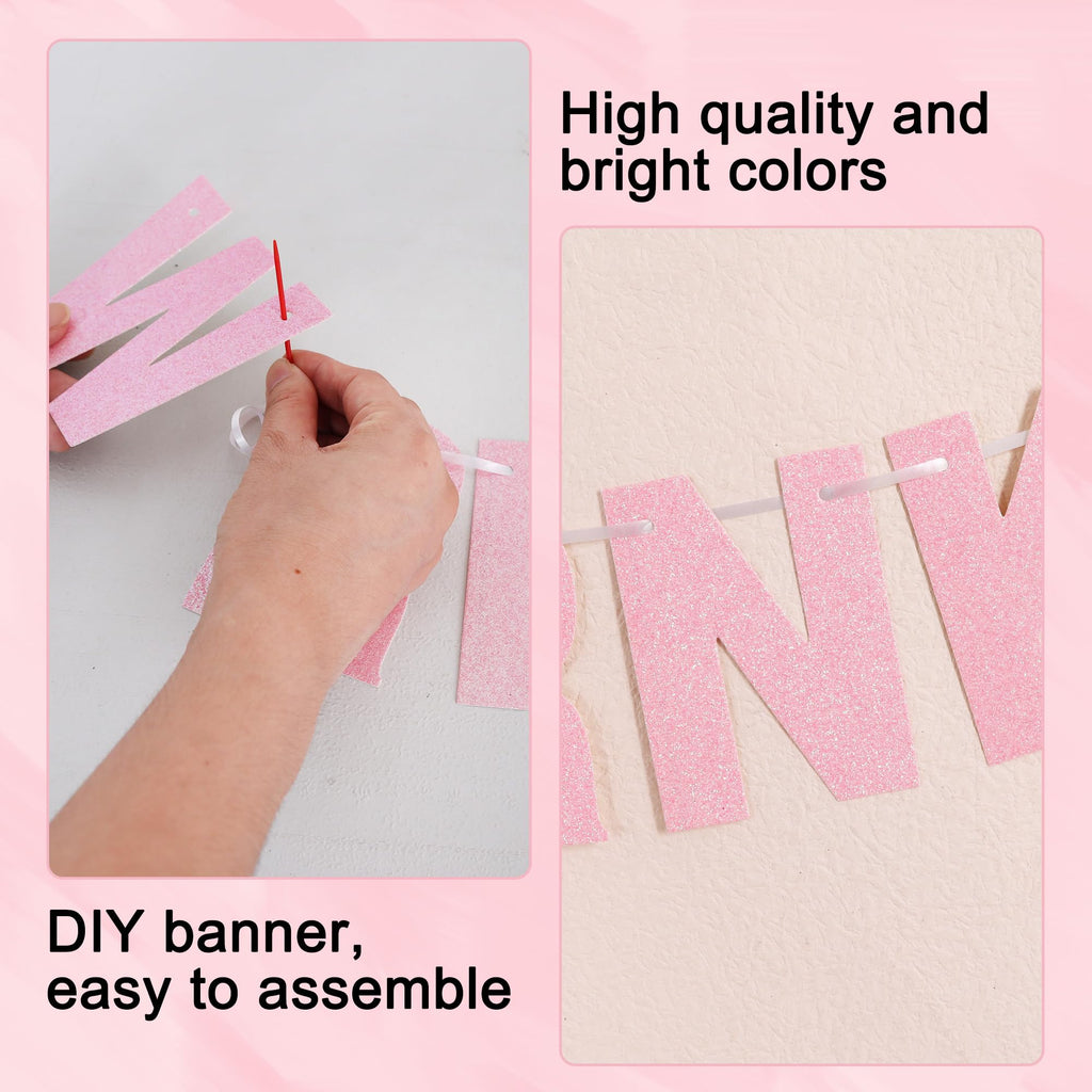 BEISHIDA Glitter Dark Pink DIY Letter Banner Kit – 111 Letters & Numbers, 3 Ropes, 2 Threading Devices